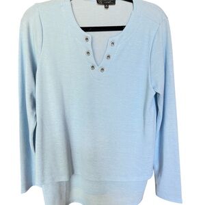 DG2 by Diane Gilman Sky Blue V-Neck Blouse